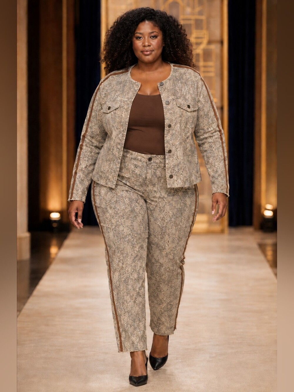 SkinnyGirl Beige Brown Stripe Jacket and Pants Set Size 20
